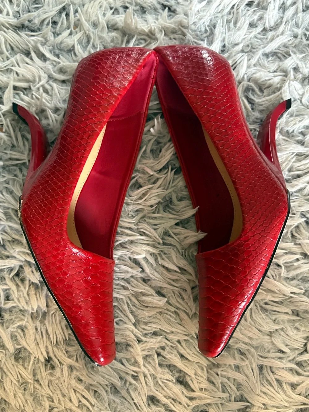 NEW ART Red Snakeskin Alligator Leather Pointed Toe Pumps Wedge Heels Shoes